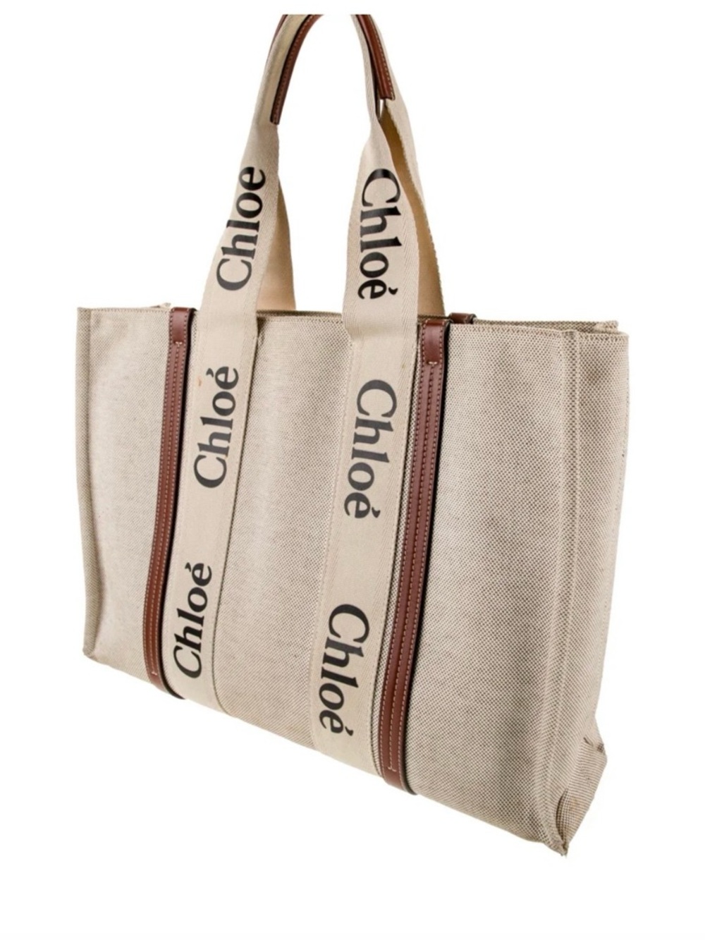 Large Chloe Canvas Tote Bag with Brown Trim - Picture 2 of 11